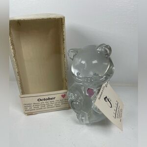 🆕Fenton USA October glass bear pink heart figurine paperweight 1980s collectible